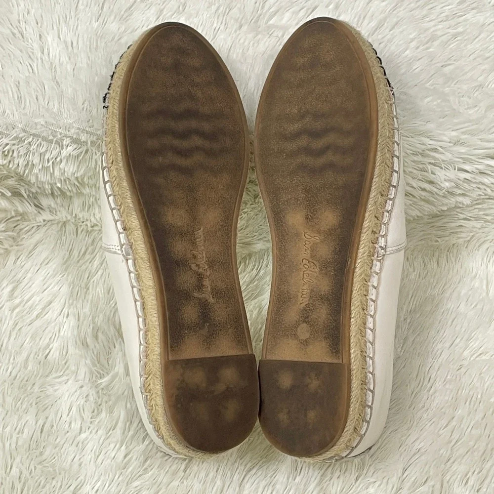 Sam Edelman Krissy Espadrille Women 8 White Black‎ Good Cap Toe Leather Flats